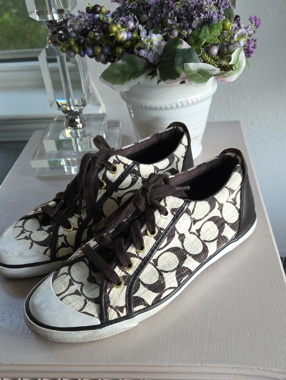 Coach Brown & Ivory Barrett Canvas Signature Sneakers Size 7.5 B